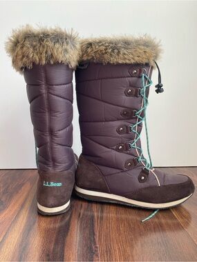 LL Bean 284883 Carrabassett Fur Lace-Up Knee High Winter Snow Boots Women's 8